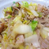 白菜とチンゲン菜と豚肉としらたきの味醂醤油グリル